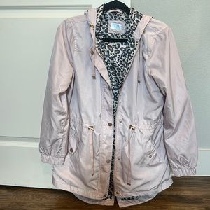 Time and Tru light pink and gold rain jacket wind breaker with hood
